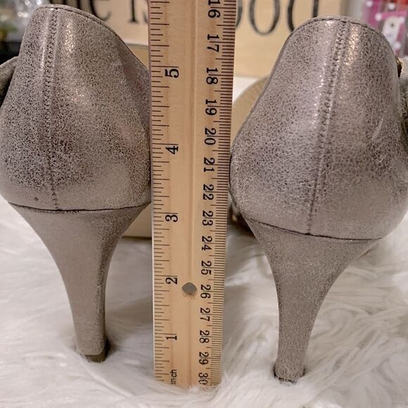 PAUL Green metallic champagne leather strap heels shoes hook & loop closure - Picture 13 of 15